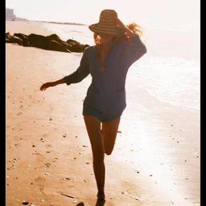 ZARA Textured Weave Jumpsuit Faded Blue